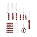 Farberware High-Carbon Stainless Steel 15-Piece Forged Triple Riveted Cutlery Set, Red