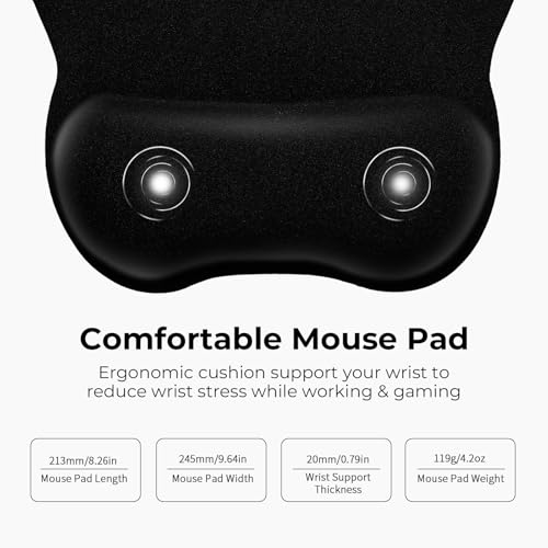 EooCoo Ergonomic Mouse Pad with Wrist Support, Mousepad with Memory Foam Wrist Rest and Non-Slip Base for Computer, Cafe, Home & Office, 9.64 x 8.26 in Office Desk Accessories, Black