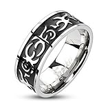 STR-0148 8mm 316L Stainless Steel Black IP Center Casted Tribal Band Ring Sz 9-14