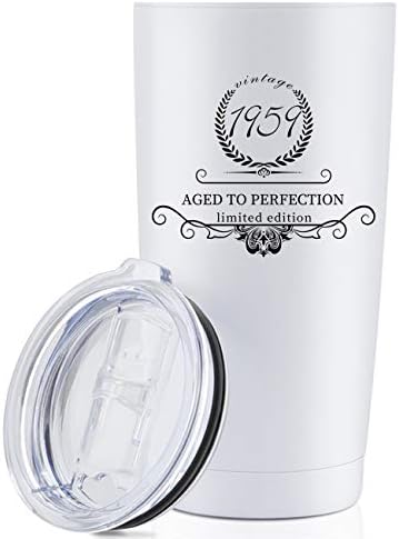 1959 61th Birthday Gifts for Women and Men Tumbler, Party 61th birthday decorations, Best Anniversary Presents Ideas Him Her Husband Wife Mom Dad, 20oz Stainless Steel Tumbler (White, 1 pack)