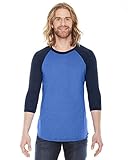 American Apparel Poly-Cotton 3/4 Sleeve Raglan - Heather Lake Blue / Navy - Large
