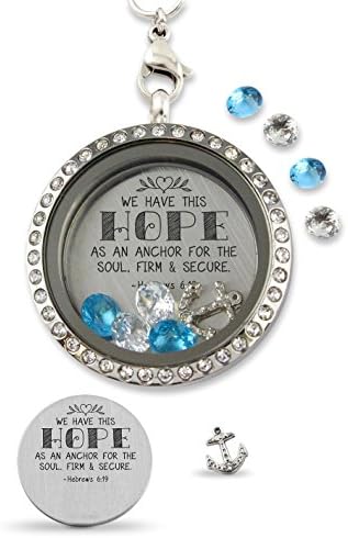 "We Have This Hope" Floating Charm Living Memory Locket Magnetic Closure 30mm Stainless Steel Pendant Necklace with Crystal Charms