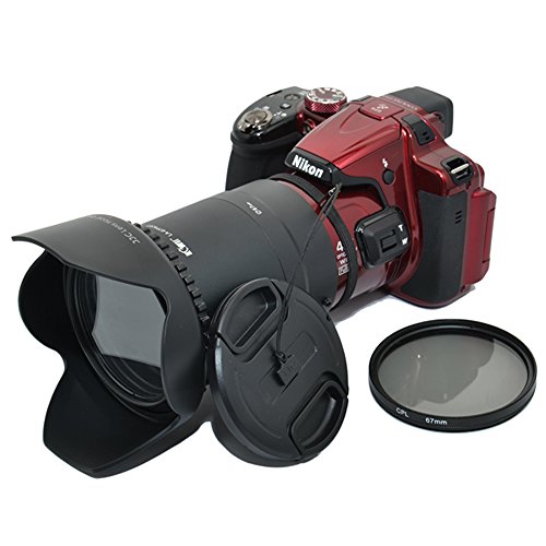 KIWIFOTOS P520K 67MM UV CPL Filter Lens Adapter Lens Hood/Cap Set For
