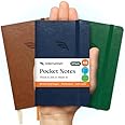 Roterunner A6 Pocket Notebook (Bold Classic) 3 Pack 3.5x5.5 Dotted Mini Notebook Journal 100Gsm Perforated Paper, Work Gym Travel Journal Notebook, Leather Small Notebook Numbered with Notes Index