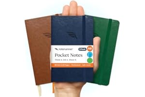 Roterunner A6 Pocket Notebook (Bold Classic) 3 Pack 3.5x5.5 Dotted Mini Notebook Journal 100Gsm Perforated Paper, Work Gym Travel Journal Notebook, Leather Small Notebook Numbered with Notes Index