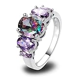 Psiroy Women's 925 Sterling Silver 5cttw Rainbow Topaz & Amethyst Filled Ring
