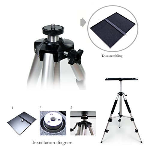 Drsn Universal Aluminum Tripod Projector Stand Laptop Tripod Stand Computer Laptop DJ Equipment Holder Mount Height Adjustable for Stage or Studio Use with Plate and Carrying Bag