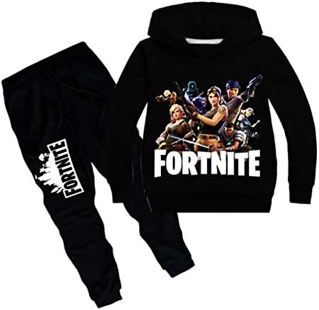 OPENDIY Fortnite Children's Long Sleeve Pullovers 2-Piece Sweatsuit Pants Set Kids Boys Girls Hooded Sweatshirt 2-8Y