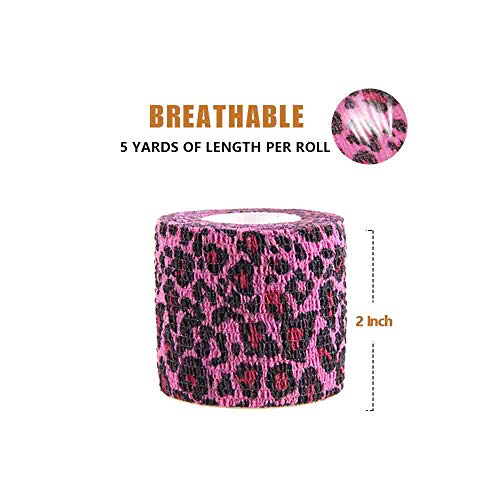 MUEUSS Vet Wrap Non-Woven Elastic Bandage Pet Animals Supply (5cm, Leopard Print 6 roll)