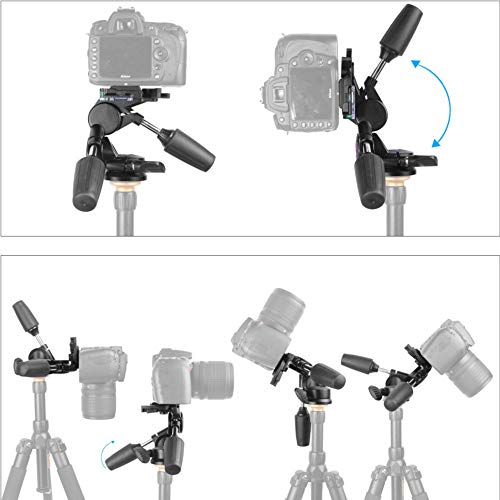 Tripod Pan Head and Tilt Head Professional 3 Way Pan with 1/4-Inch Threaded Quick Release Plate for Tripod, Monopod, Camera Slider, DSLR Camera, Camcorder