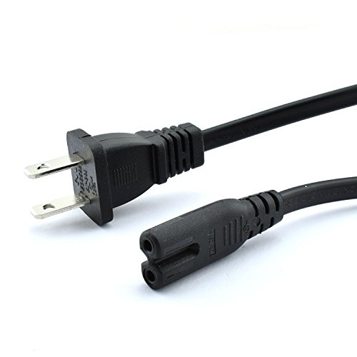 Longdex 1-Pack US AC Power Cord 2 Prong Plug Figure 8 Type Port Cable Adapter Non-Polarized 1.8m Power Extension Line Black