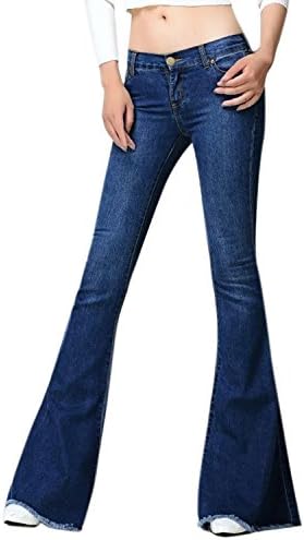 Misscat Women Flared Jeans Low Waist Skinny Denim Long Trousers Plus Size Bell Bottom Pants