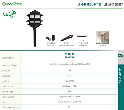 Westgate Lighting LED Area Light-Solid Brass Pagoda Light- Warm White Landscape Lighting-Pagoda Light with Integrated SMD LED Tower-3 Year Unlimited Warranty (4 Black)