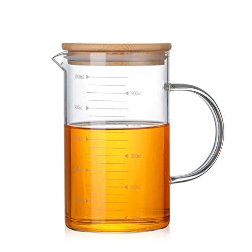 1000ML Glass Measuring Cup,Borosilicate Glass Measuring Beaker Jug with Lid Handle,V-Shaped Spout,Large 1 Liter Measuring Vessel Cup for Hot/Cold Liquid for Kitchen Baking Cook,Easy to Read & Clean