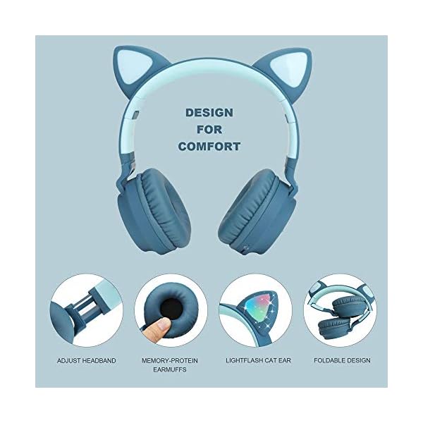 Usoun-Kids-Bluetooth-Headphones-Cat-Ear-LED-Light-Child-Wireless-Headphones-with-Microphone-FM-RadioTF-Card-Foldable-Bluetooth-Stereo-Over-Ear-kids-Headsets-for-Boys-Girls-Adults-blue Usoun Kids Bluetooth Headphones, Cat Ear LED Light Child Wireless Headphones with Microphone, FM Radio/TF Card, Foldable…