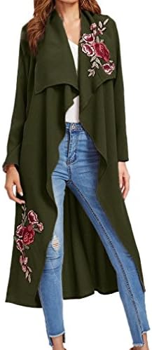 Cardigan Outerwear,Morecome Women New Floral Applique Long Open Front Jacket (L, Army Green)