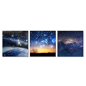3 Piece Canvas Wall Art for Living Room Bedroom Home Artwork Vast Starry Sky Paintings Ready to Hang - 12"x12"x3 Panels