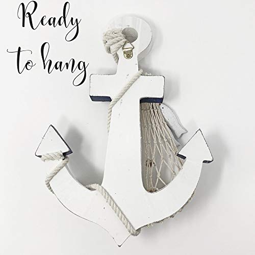 BANBERRY DESIGNS Anchor Decor - Nautical Themed Decorative Wood Anchor Wall Ornament with Thermometer Temperature Gauge…