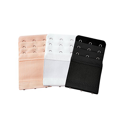 iFergoo Women Bra Extender, 2 Hooks / 3 Hooks Band Extension Strap Extender 2 Hook & 3 Hooks, 6 Pack (Black, White, Beige)