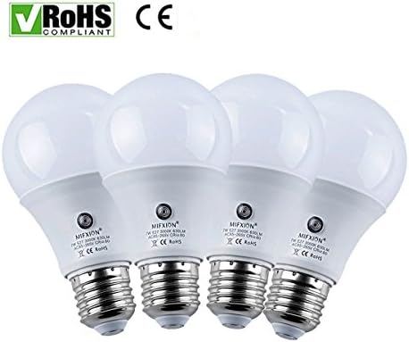 4-Pack E27 7-Watt 630Lumens LED Dusk-to-Dawn Sensor Light Bulbs Built-in Photosensor Detection Auto Switch Energy Saver Light Indoor/Outdoor Lighting Lamp for Porch Hallway Patio Garage 3000K