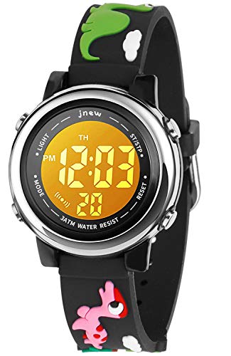 VILIYSUN Kids Watch 3D Cartoon Toddler Wrist Digital Watch Waterproof 7 Color Lights with Alarm Stopwatch for 3-10 Year Boys Girls Little Child (Dinosaur C-Black)