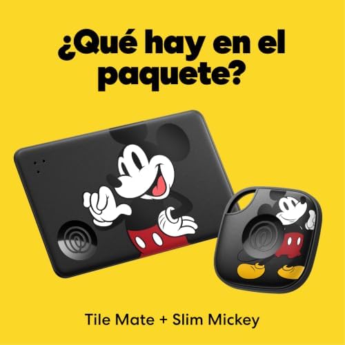 x Disney Tile - Starter Pack - Localizadores Bluetooth para Llaves, Carteras y Mucho más. Compatible con iOS y Android.Paquete de 2 (Tile Negro/Slim) - Mickey