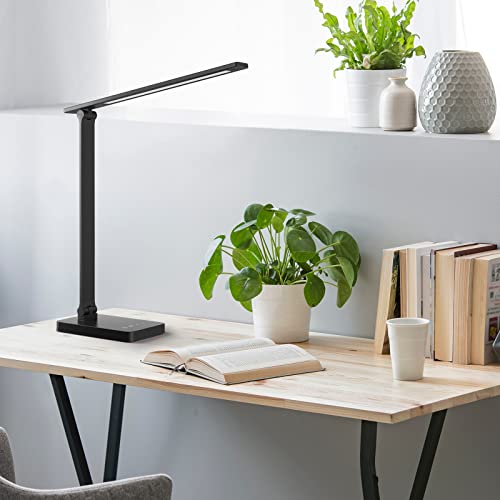 Lepro Lámpara de Escritorio LED, Luz de Mesa Metálica 9.5W 750 Lúmenes, 5 Modos de Color y 5 Niveles de Brillo, Lámpara Regulable para Oficina en Casa, Lectura, Manualidades, Costura, Negro