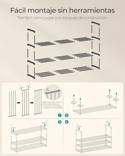 SONGMICS Zapatero Organizador de 3 Niveles, Estantería de Metal, Estantería de Zapatos, para 12 a 15 Pares, Estante Apilable, Negro MLSA303B02