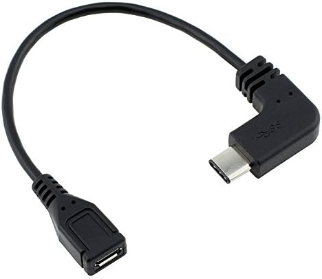 USB Type-C to 2.0 Micro 5P F Adapter,0.15m Right Angle Micro USB to Left Angled USB Type-C Male 90 Degree Cable Data Charge Cord for Type-C Supported Devices