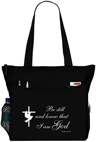 Psalm 46:10 Be Still And Know That I Am God Tote Bag Christian Bible Cover Verse Church Office School Travel Gym Book Organizer - Black