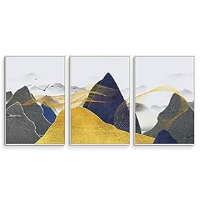 3 Piece Framed Canvas Wall Art Abstract Mountain Canvas Prints Home Artwork Decoration for Living Room,Bedroom - 16"x24"x3 Panels