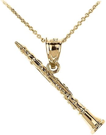 10K Yellow Gold Dangling Music Charm Woodwind Clarinet Pendant Necklace with Rolo Chain - Choice of Length