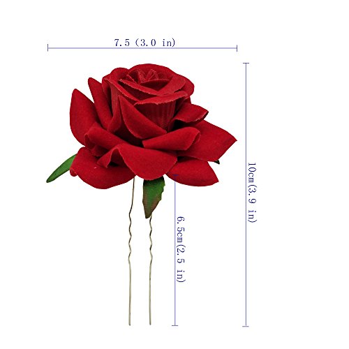 Sanrich 6pcs Rose Flower Hair Pins U Shaped Wedding Hair Clips Photo Shoot Flowers (red)