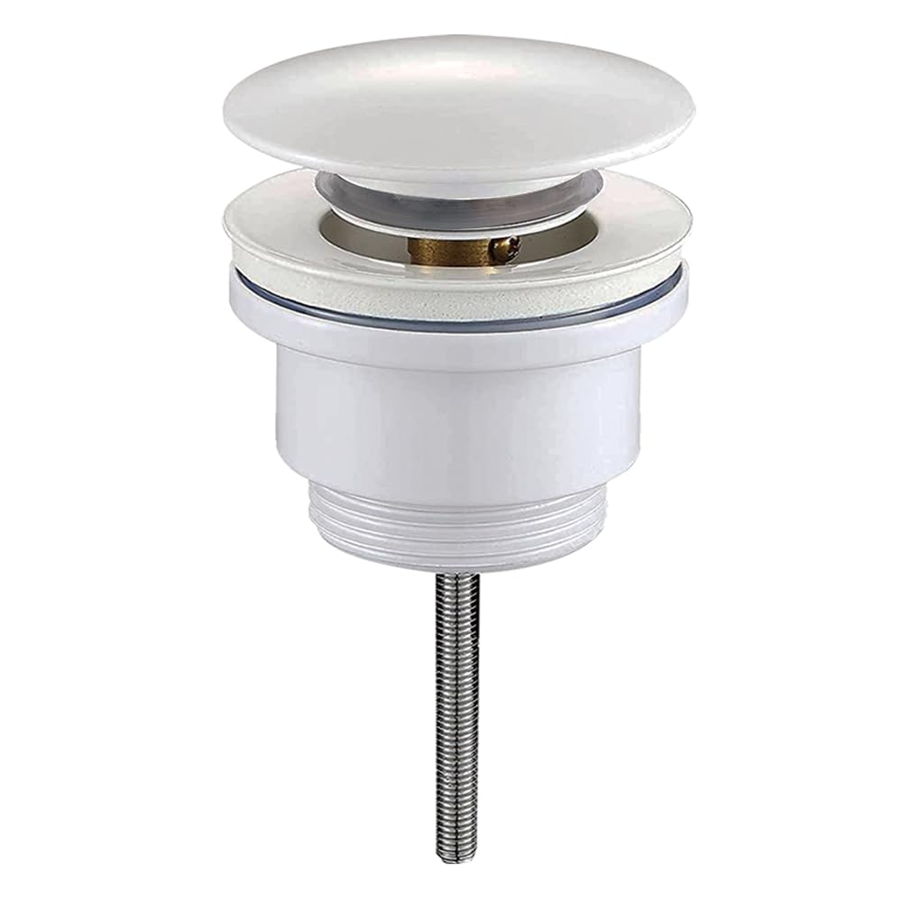 Kibath L490671 White Universal Clic Clac Valve Push-up washbasin and Bidet Drain, matt Finish. 1 1/4 nut Made of Brass