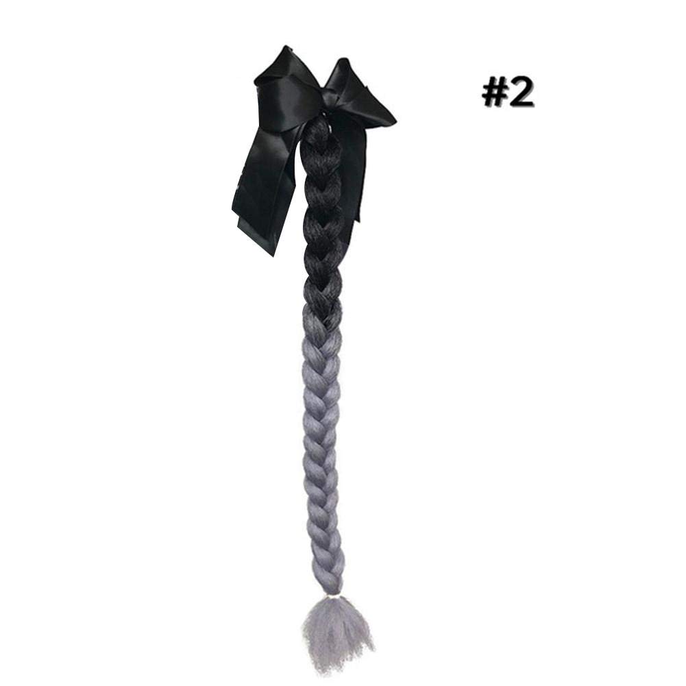 Dequate Casque Pigtails Gradient Bowknot Casque Tresses Queue de Cheval avec Ventouse pour Moto