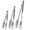 Walfos Food Grade Stainless Steel Kitchen Tongs for Cooking,BBQ - 7 ，9 and 12 Inch,Set of 3 Heavy Duty Locking Metal…
