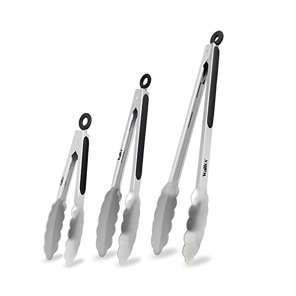Walfos Food Grade Stainless Steel Kitchen Tongs for Cooking,BBQ - 7 ，9 and 12 Inch,Set of 3 Heavy Duty Locking Metal…