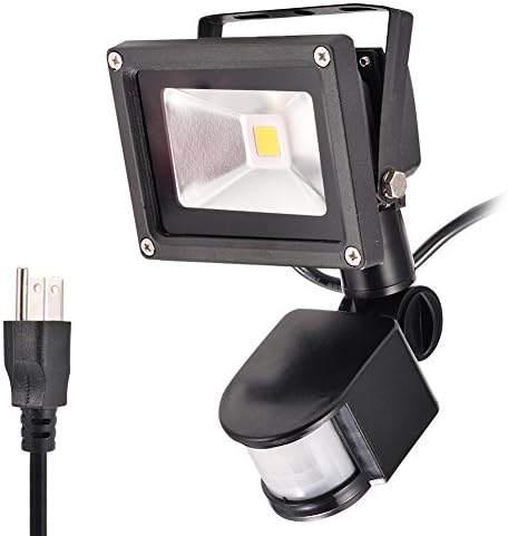 10W Daylight Waterproof 6000-6500k Motion Sensor LED Flood Light with 3-Plug,AC85-265V,Black (white)