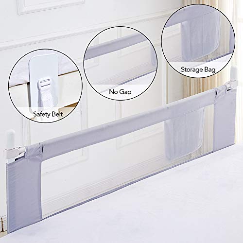 KOOLDOO 59 inch Bed Rails for Toddlers Baby Bed Rail Guard Extra Long Safety Bedrail with Storage Pocket for Kids Twin, Double, Queen & King Size (Gray)