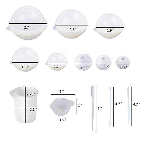 Miukada Sphere Silicone Resin Molds, Round Silicone Molds, Epoxy Resin Ball Molds for Resin Jewelry, Sope, Candle DIY Craft(Included Nonstick Silicone Measuring Cup/Mixing Cup/Two Stirrer Bars)
