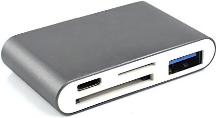 Type C Hub USB3 Charging Card Reader Drive, 4 in 1 Combo with USB 3.0 Ports, SD MicroSD, Aluminum Adapter for Appple MacBook Pro 2016/2017, Chromebook, Flash Drives and Other Type-C Devices (Grey)