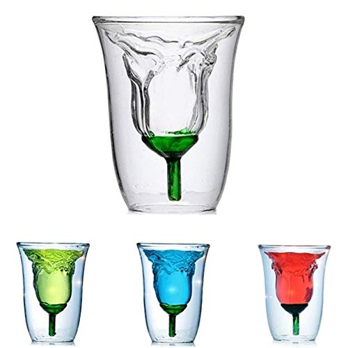 Home+ Whisky gläser, 180ml Blume geformt Double Wall Rose Doppelschalig Hitzebeständige Kaffee Bier Tee Milch Cup Whisky… – Bild 3
