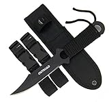 Scuba Diving Knife for Spearfishing, Snorkeling, Hunting, Rescue and Water Sports - Black Tactical Stainless Steel Survival Knife with Leg Straps Sheath, Razor Sharp - Lightweight Diving Equipment