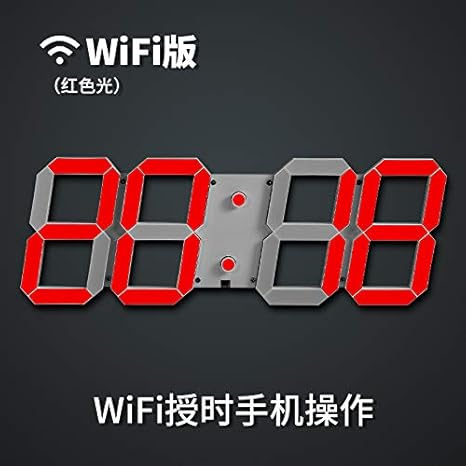 Amazon Co Jp 壁時計リビングルームデジタル時計壁ledクリエイティブ電子時計ノルディック光贅沢ミニマルホーム時計 18インチwifiプラスホワイトシェルレッドワード ホーム キッチン