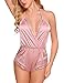 ADOME Women Lingerie Bodysuit V Neck Teddy Lace Babydoll Satin Pajamas Short Jumpsuit Nightwear Pink S