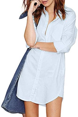 VERO VIVA Women's Boyfriend Long Sleeve Shirt Dress Button Down Casual Tunic Top