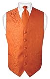 Men's Paisley Design Dress Vest & NeckTie BURNT ORANGE Color Neck Tie Set