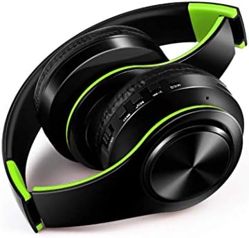 Headset, USB Charging Folding Wireless Bluetooth Bass Surround Laptop Games, Phone Call, Sport Music (Black-Green)