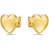 14K Gold Heart Stud Earrings - Butterfly Backings - Yellow or White Gold