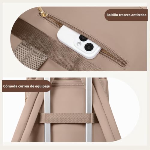 GOLF QUALITY Laptop Backpack 14 Inches, Women's Large Capacity Backpack with Laptop Compartment, Waterproof Casual Daypack for Work College Travel, Champagne Brown